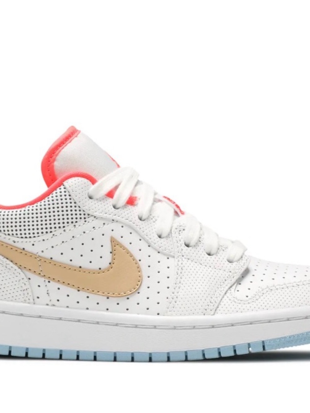 Nike White Low-Top Sneaker with Beige Swoosh and Coral Accents